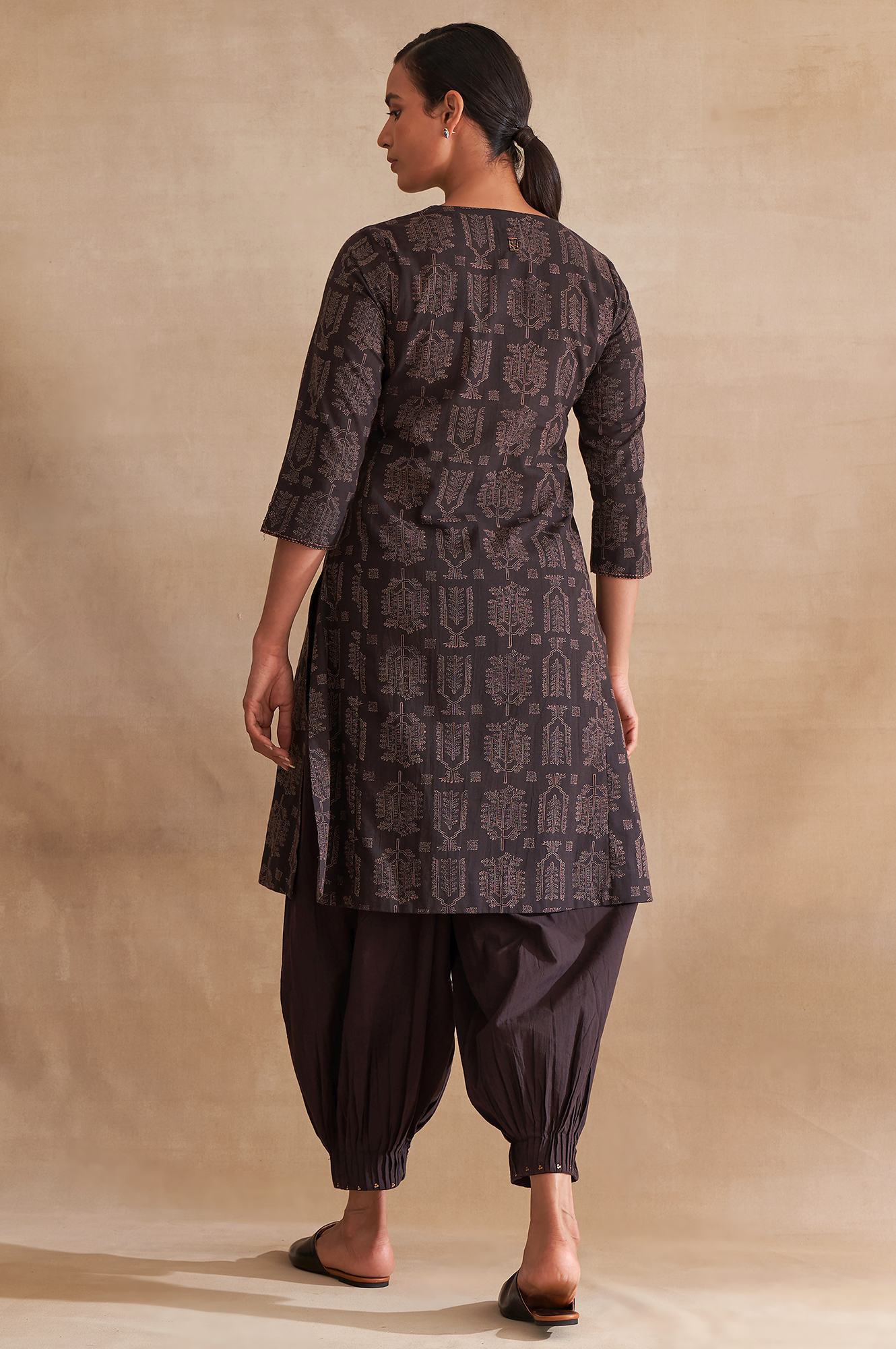 Folksong By W Dark Brown Handblock Print kurta