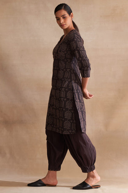 Folksong By W Dark Brown Handblock Print kurta