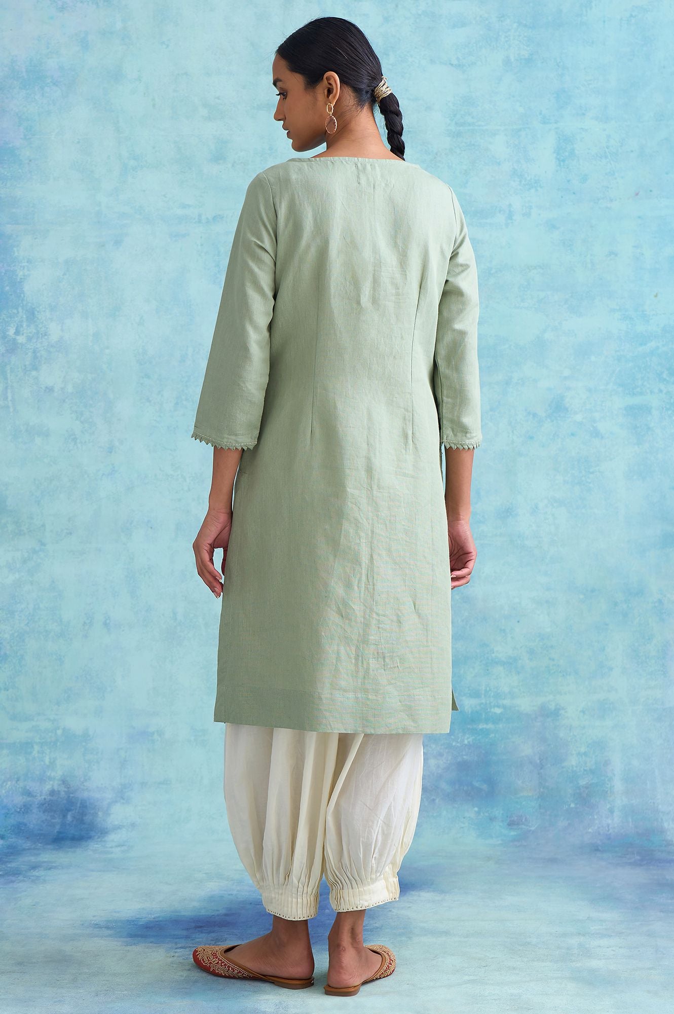 Folksong By W Sage Green Cotton Linen kurta