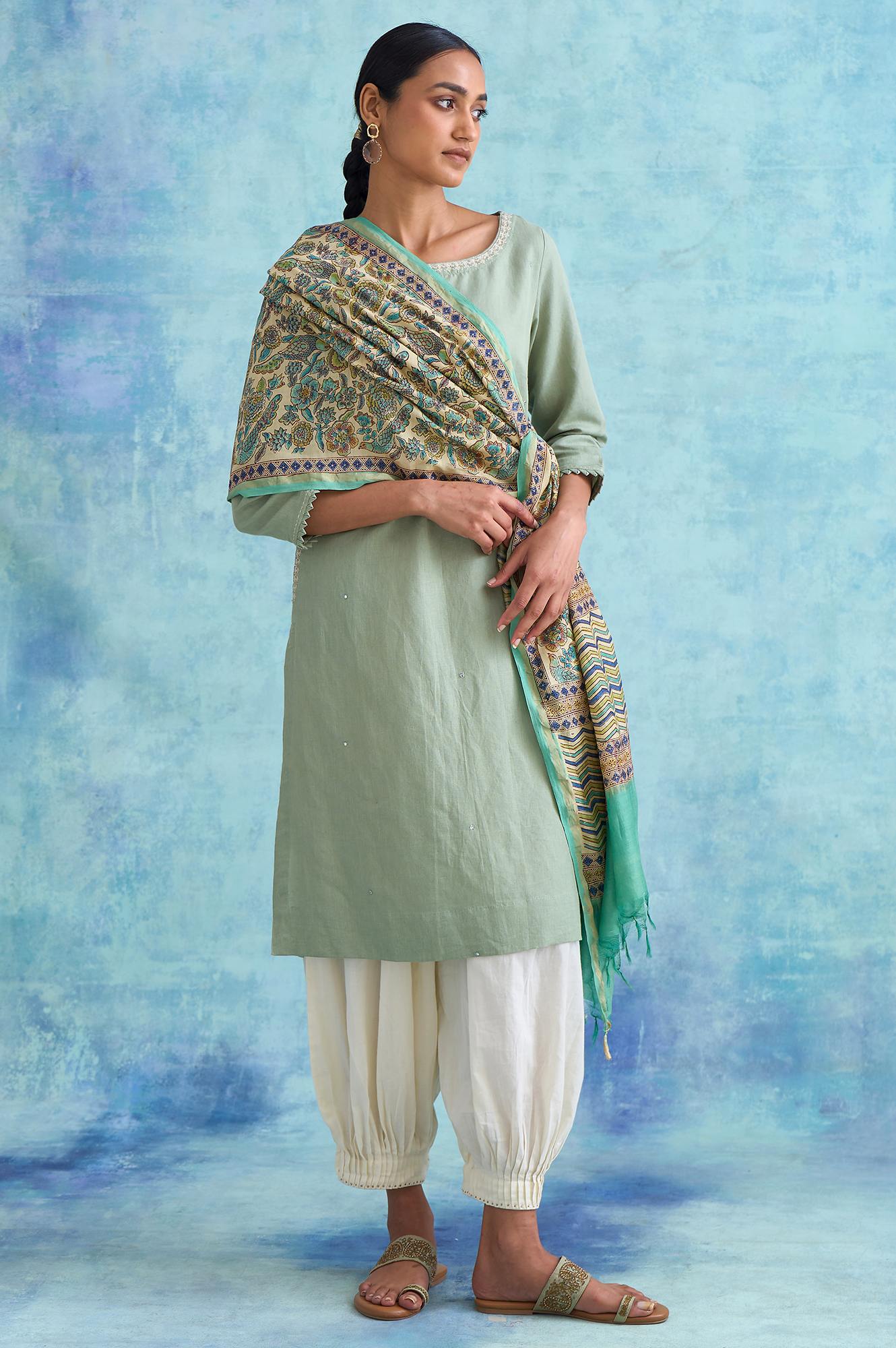 Folksong By W Sage Green Cotton Linen kurta