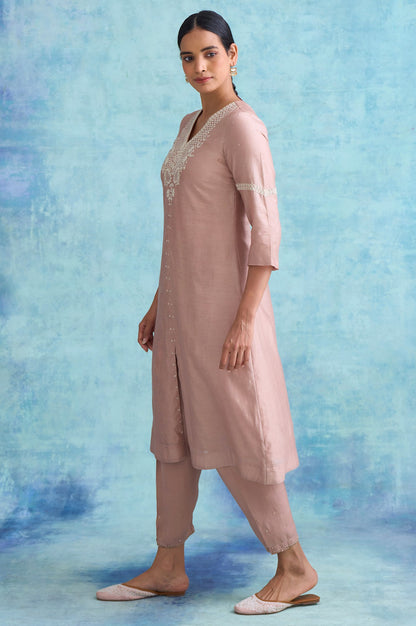 Folksong By W Dusty Pink Cotton Silk Chikankari kurta