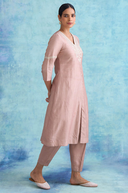 Folksong By W Dusty Pink Cotton Silk Chikankari kurta