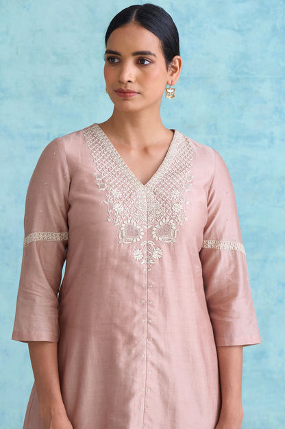 Folksong By W Dusty Pink Cotton Silk Chikankari kurta