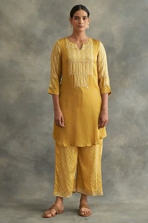 Mustard Lustrous Modal Satin kurta