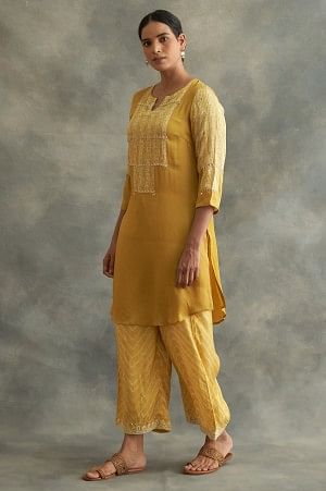 Mustard Lustrous Modal Satin kurta