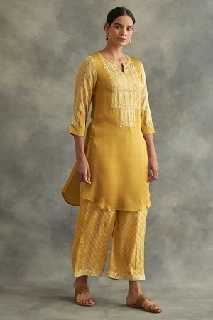 Mustard Lustrous Modal Satin kurta