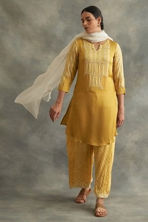 Mustard Lustrous Modal Satin kurta