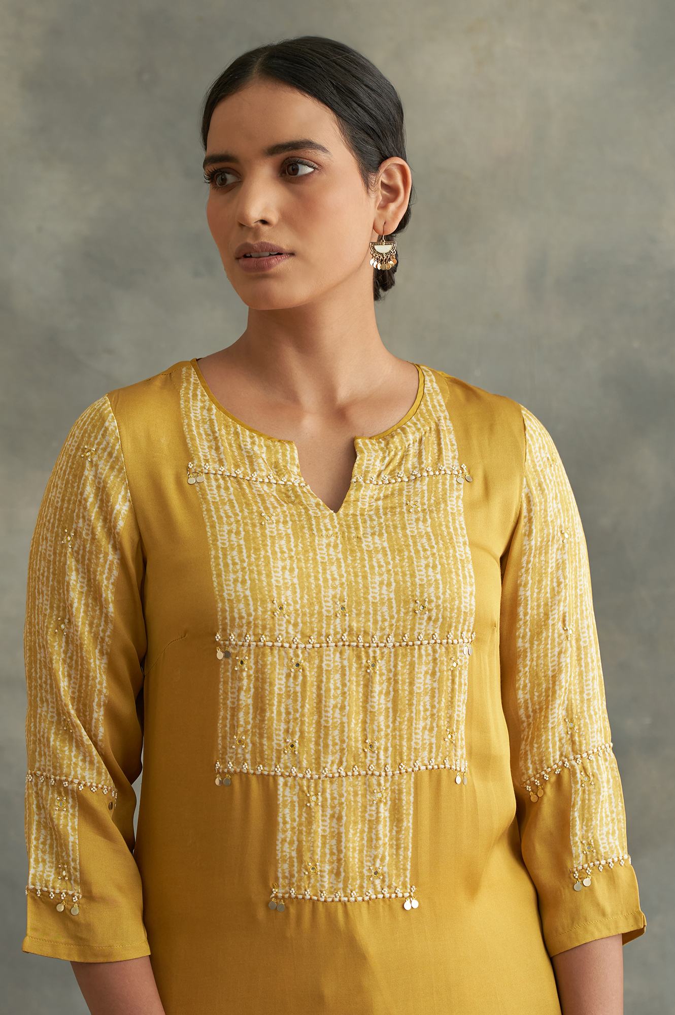 Mustard Lustrous Modal Satin kurta