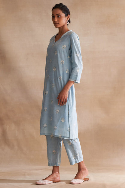 Folksong By W Light Blue Handblock Dabu Print kurta