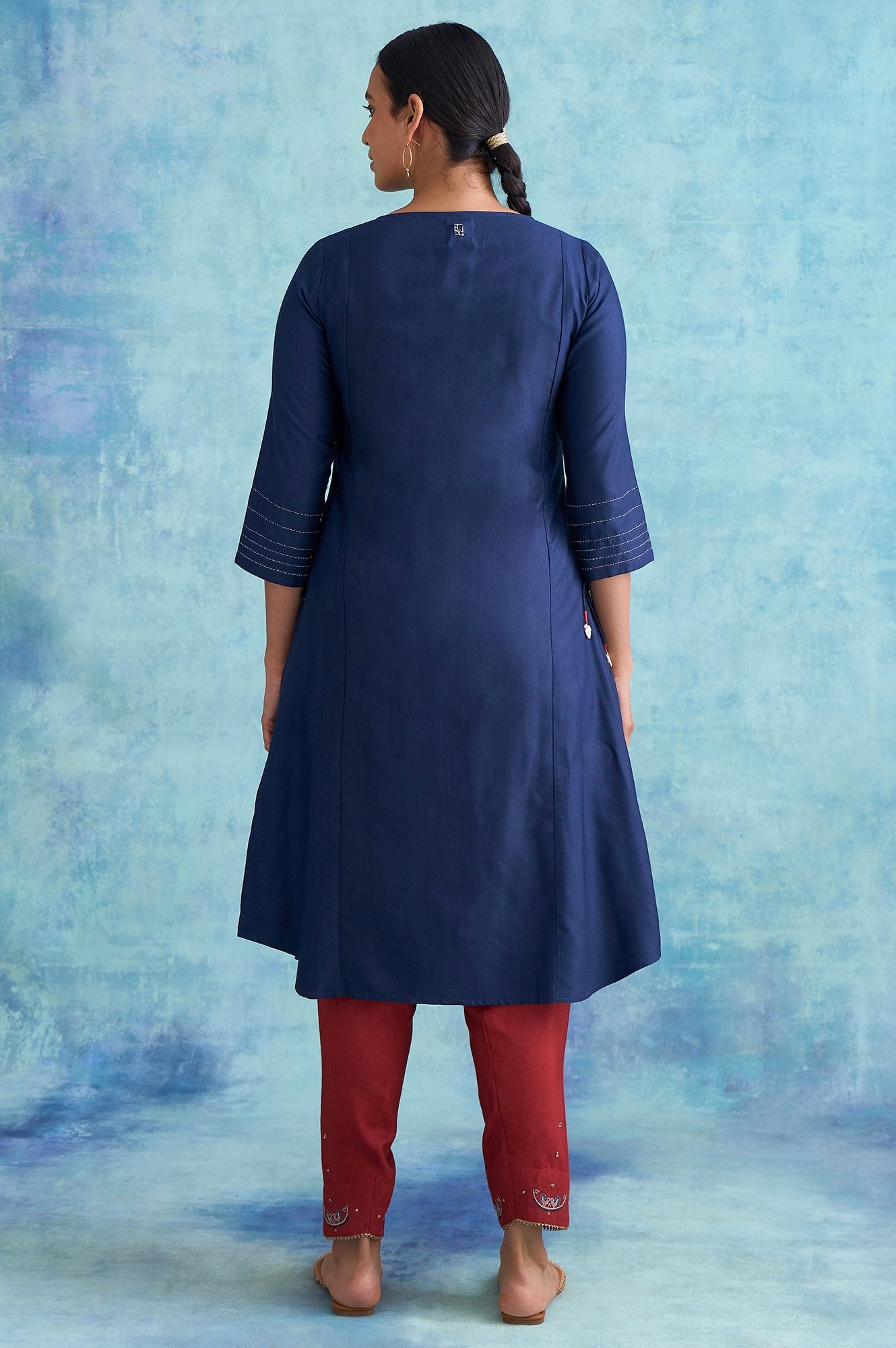 Folksong By W Navy Silk Viscose Tussar Embroidered kurta