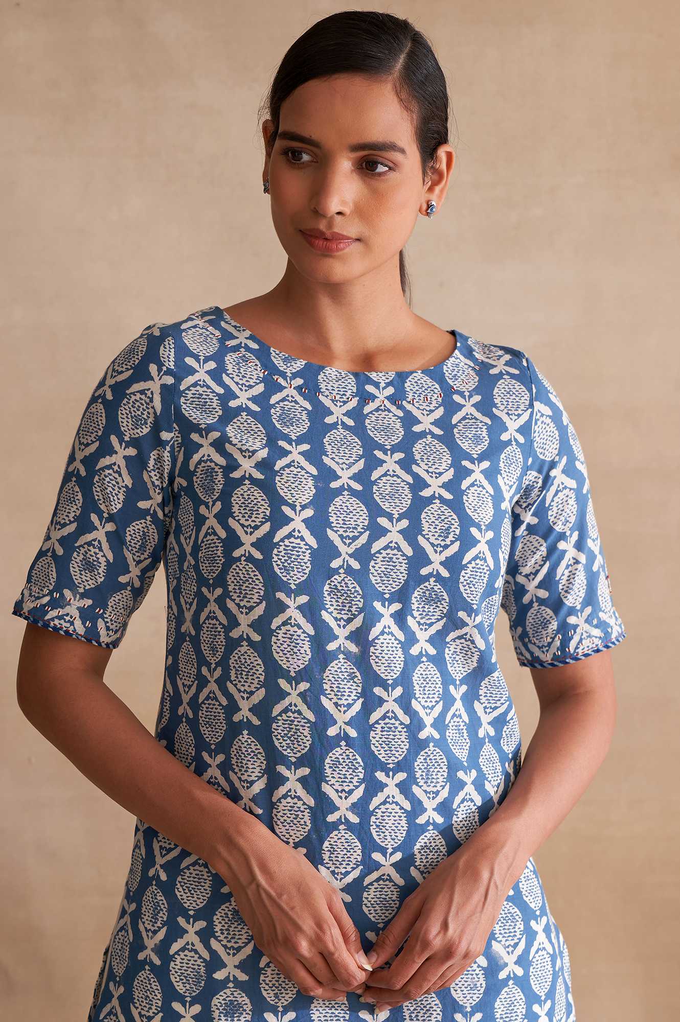 Folksong By W Indigo Handblock Dabu Print kurta