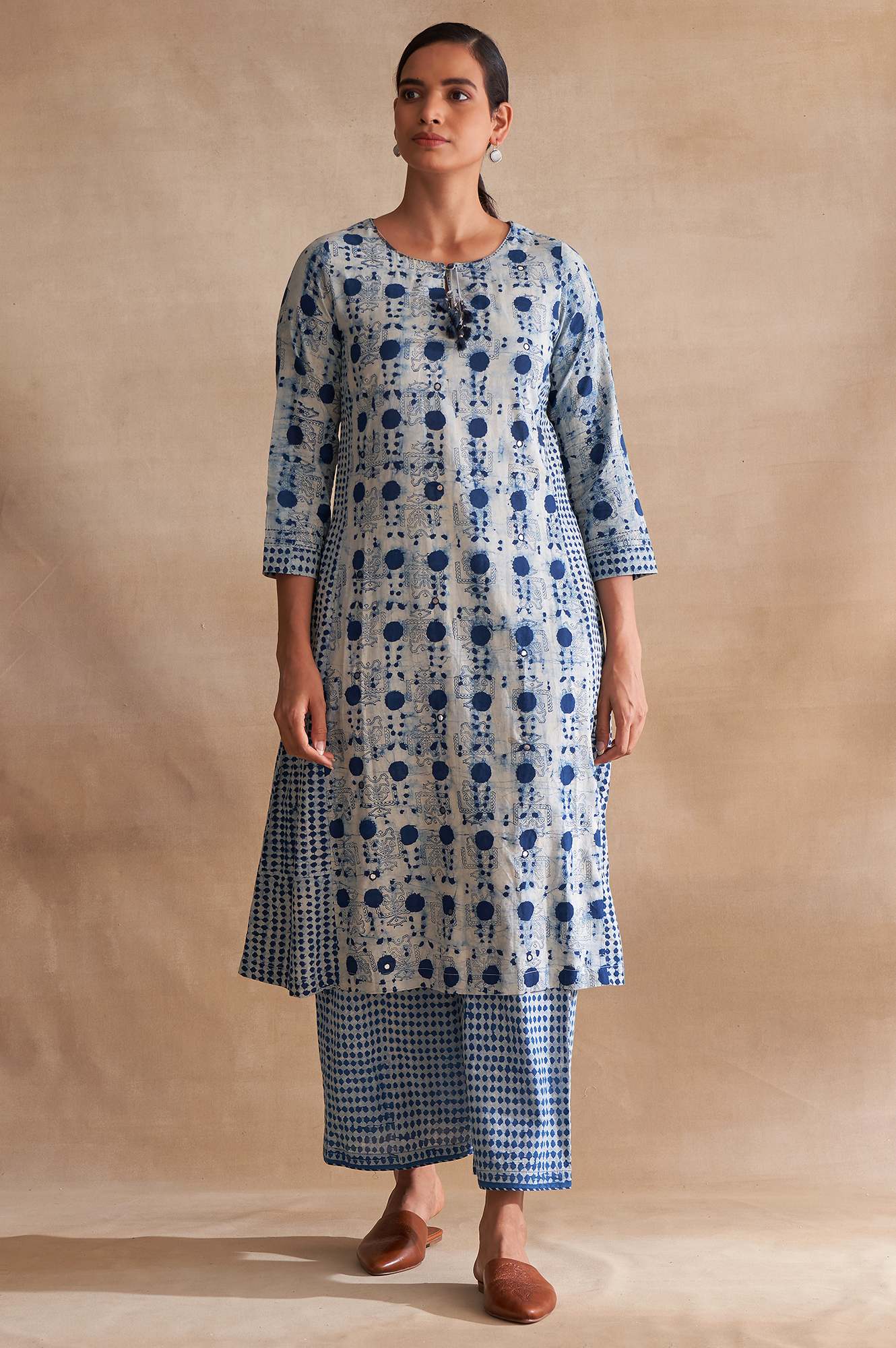 Folksong By W Light Grey Handblock Dabu Print kurta