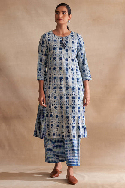 Folksong By W Light Grey Handblock Dabu Print kurta