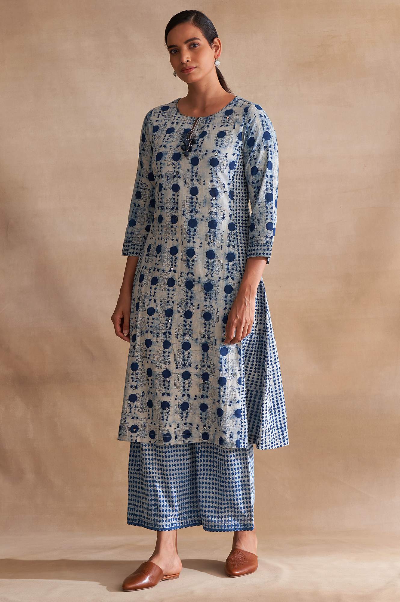 Folksong By W Light Grey Handblock Dabu Print kurta