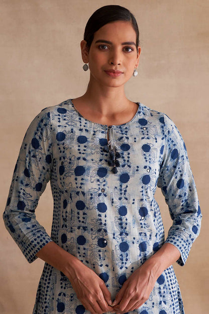 Folksong By W Light Grey Handblock Dabu Print kurta