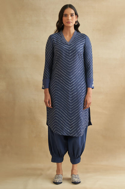 Navy kurta With Printed Shibori Pattern