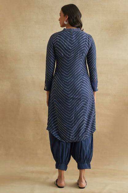 Navy kurta With Printed Shibori Pattern