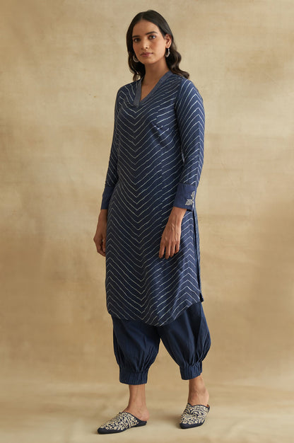 Navy kurta With Printed Shibori Pattern