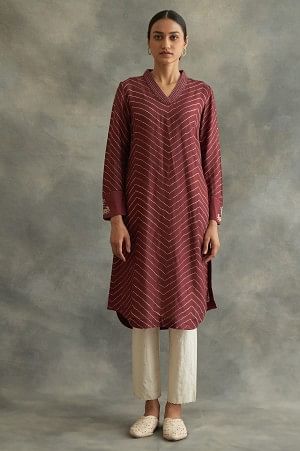 Red kurta With Printed Shibori Pattern