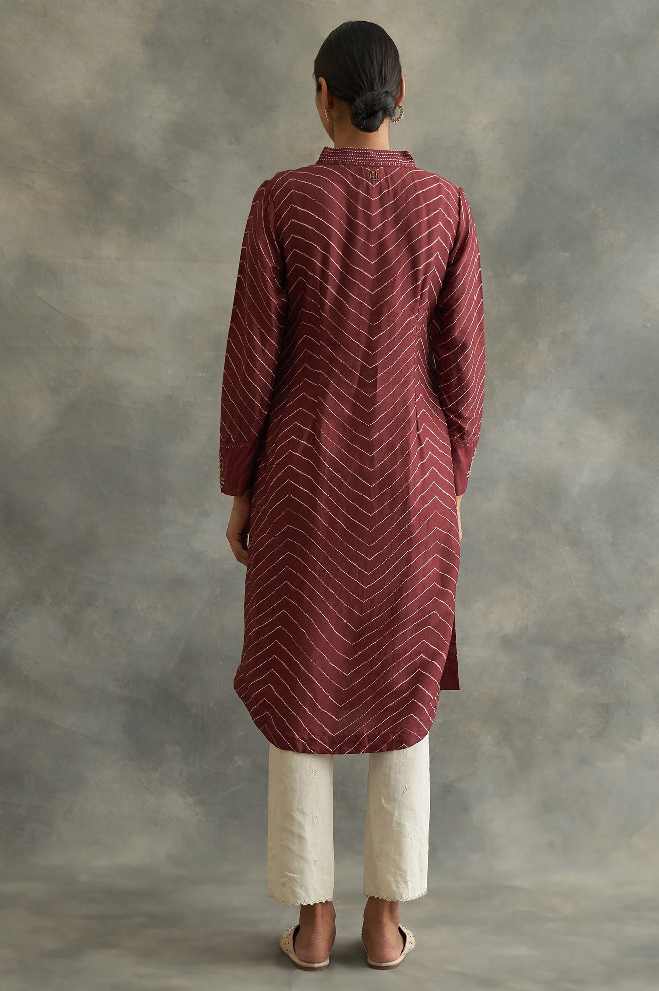 Red kurta With Printed Shibori Pattern