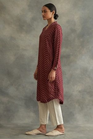 Red kurta With Printed Shibori Pattern