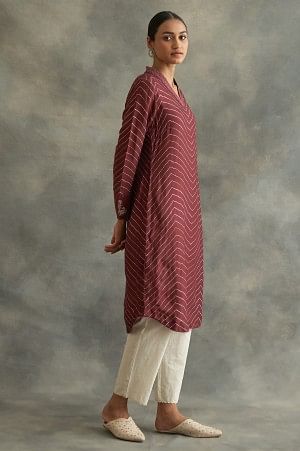 Red kurta With Printed Shibori Pattern