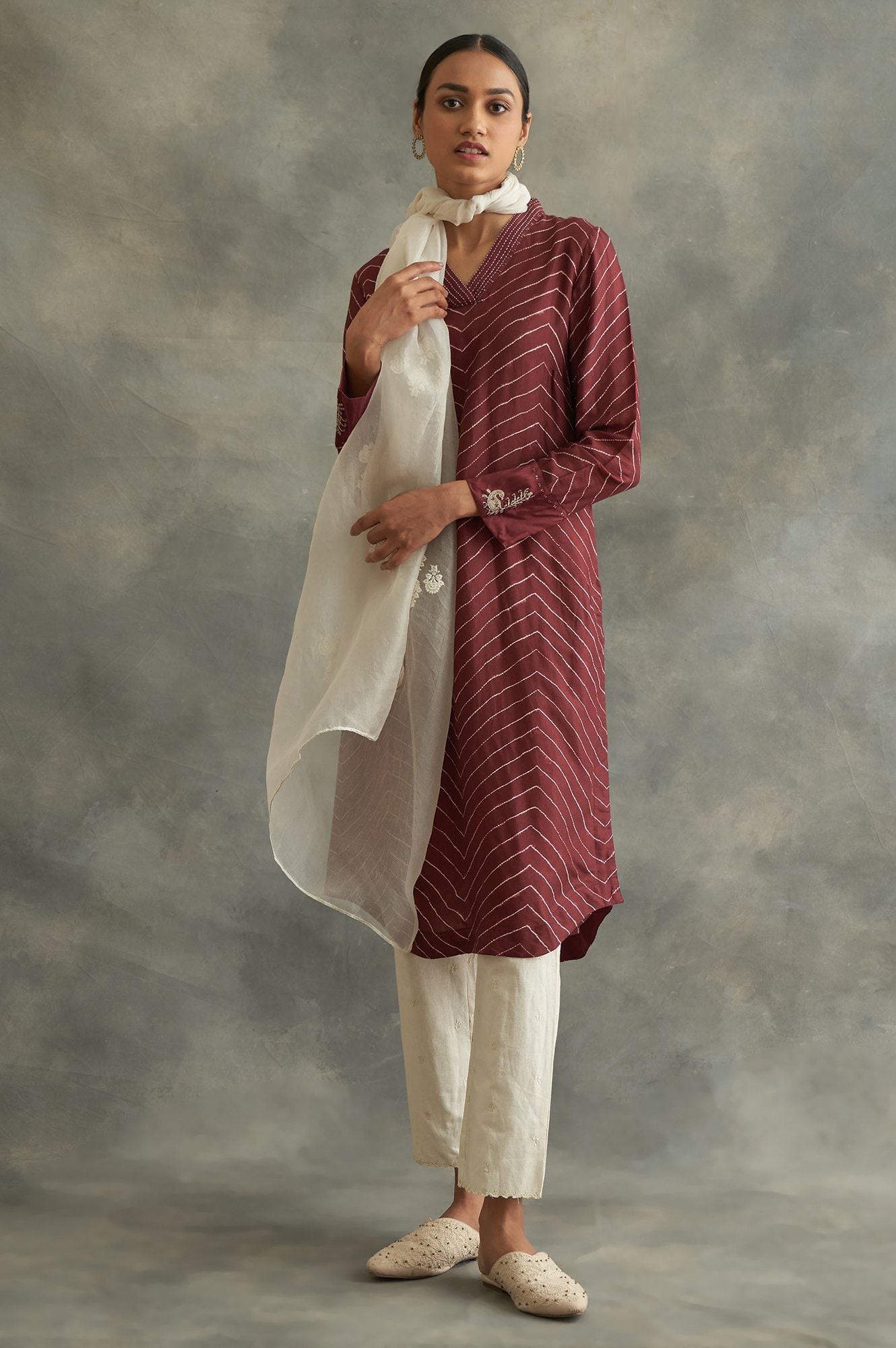 Red kurta With Printed Shibori Pattern