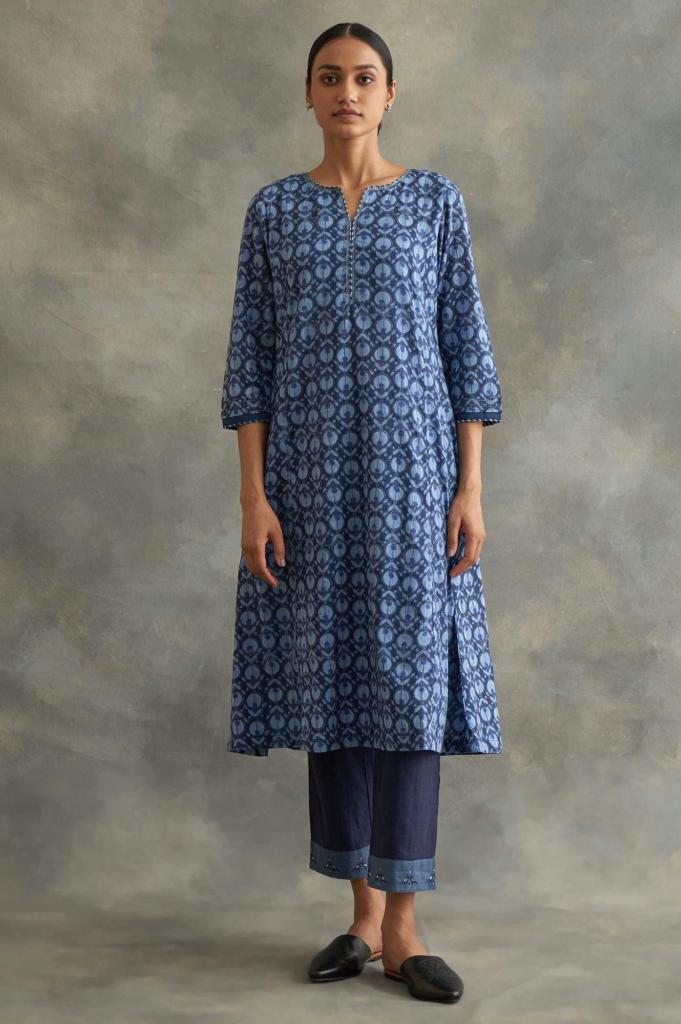 Indigo Handblock Printed Flared kurta