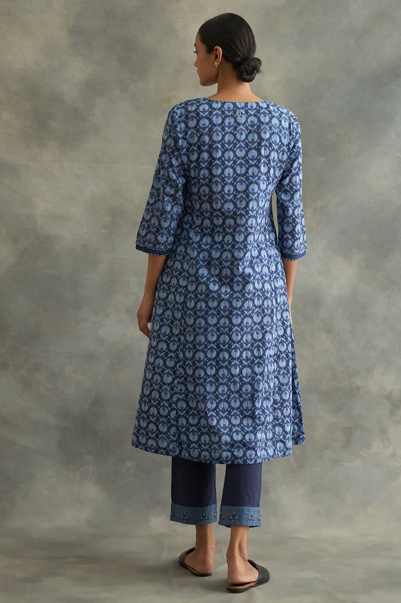 Indigo Handblock Printed Flared kurta