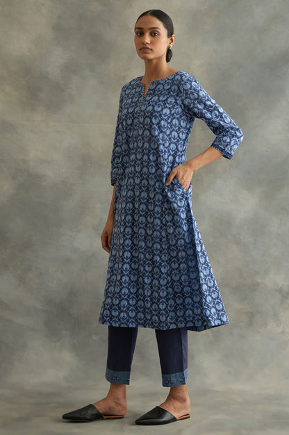 Indigo Handblock Printed Flared kurta