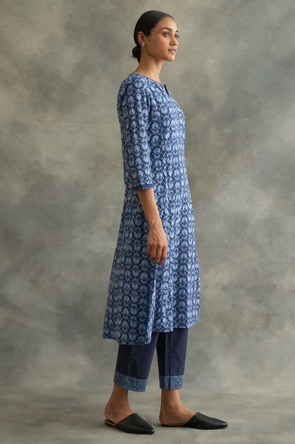 Indigo Handblock Printed Flared kurta