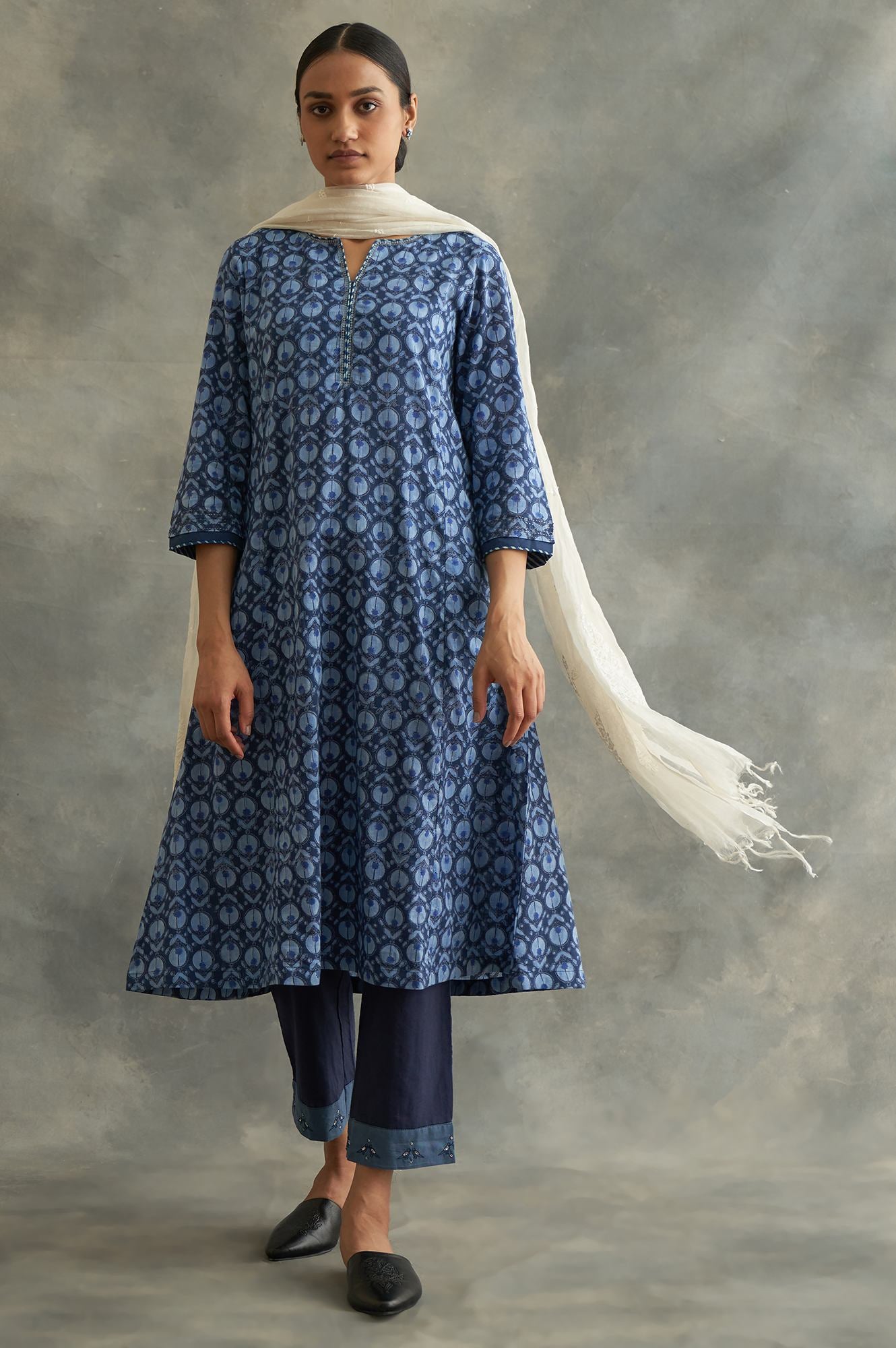 Indigo Handblock Printed Flared kurta