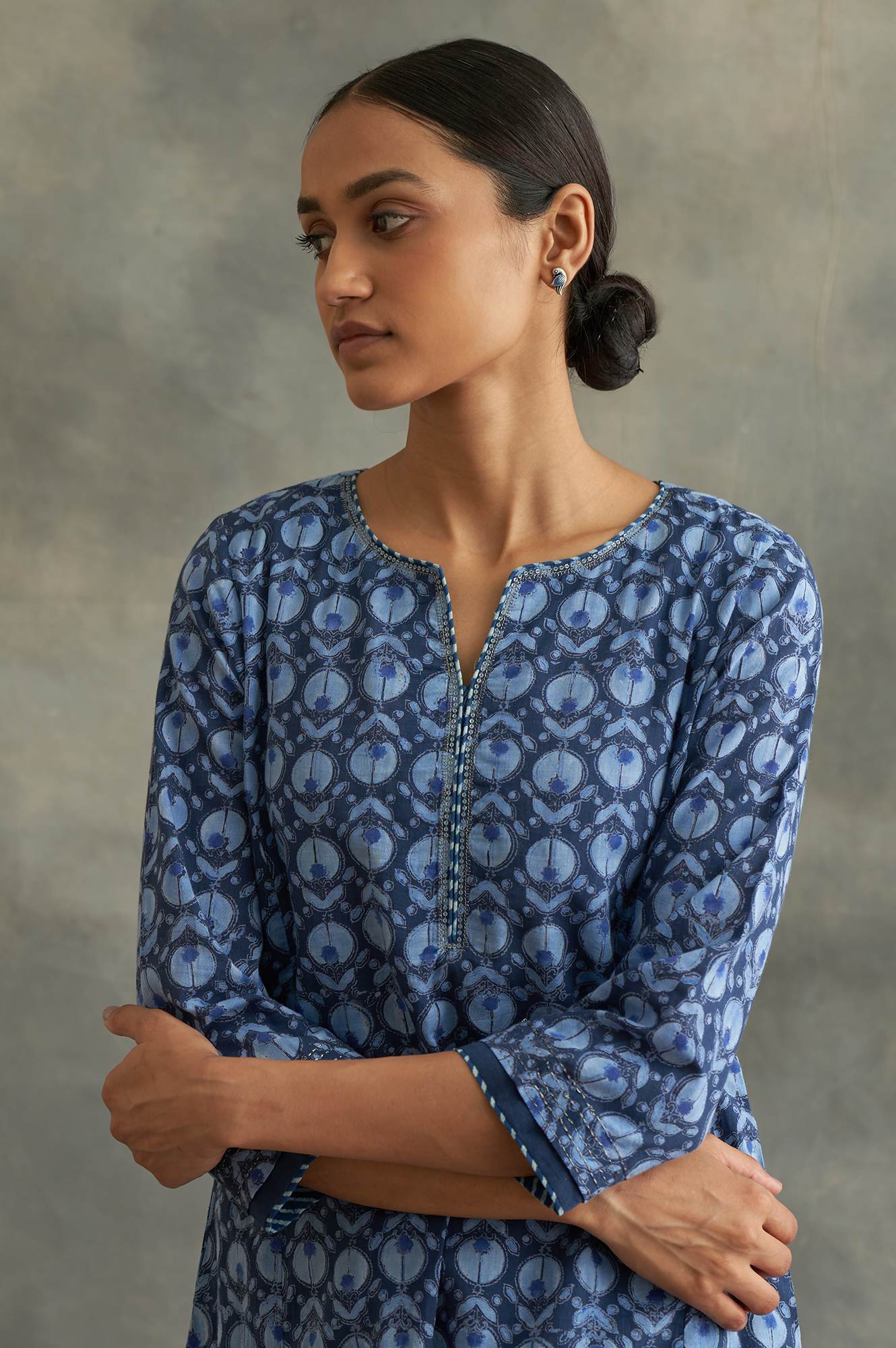 Indigo Handblock Printed Flared kurta