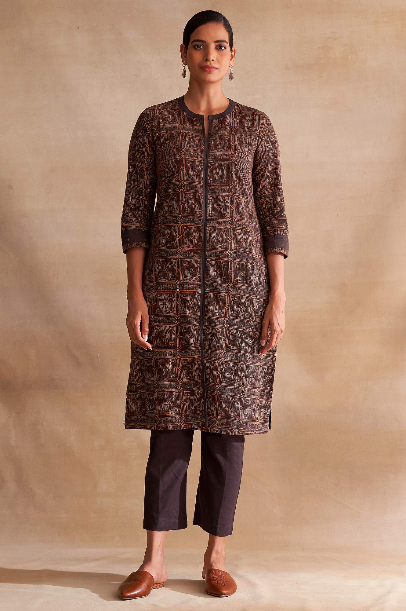 Folksong By W Dark Brown Handblock Print kurta