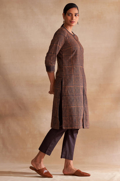 Folksong By W Dark Brown Handblock Print kurta