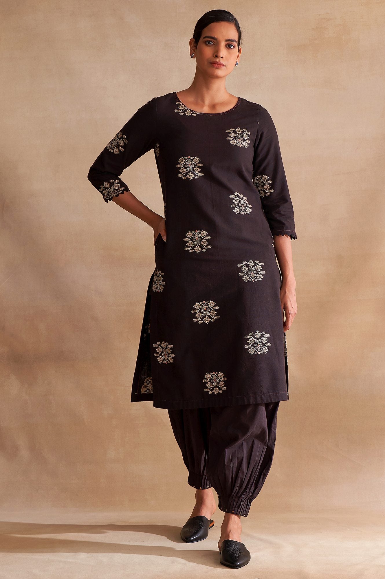 Folksong By W Dark Brown Yarn Dyed Dobby kurta