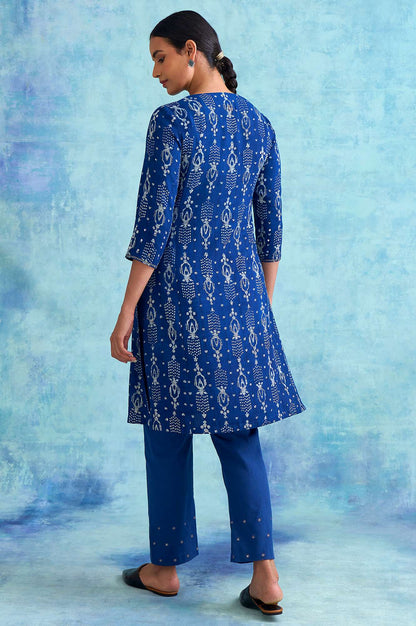 Folksong By W Indigo Dabu Print V-Neck kurta