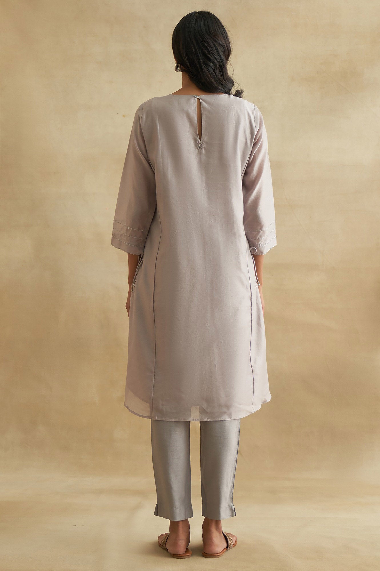 Light Grey Embroidered Cotton Silk kurta