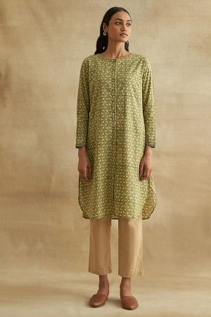 Green Handblock Print Cotton kurta