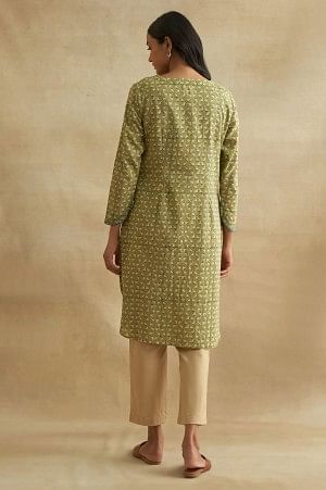 Green Handblock Print Cotton kurta