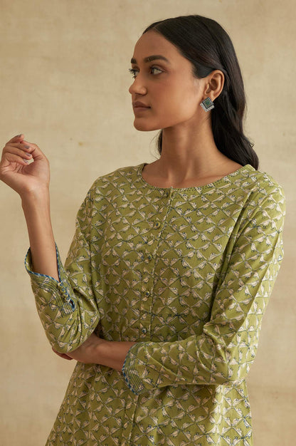 Green Handblock Print Cotton kurta