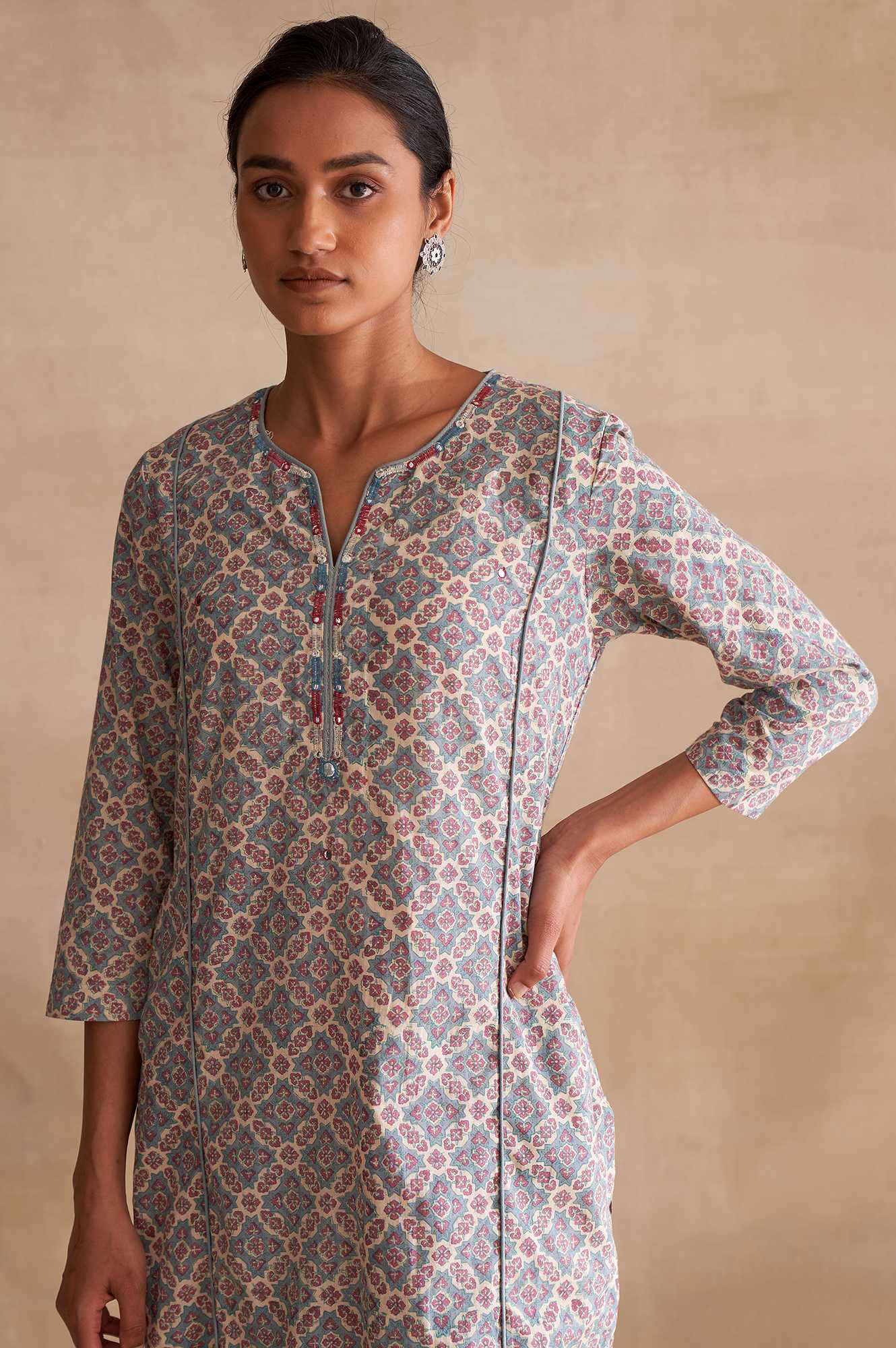 Folksong By W Soft Multicoloured Handblock Print kurta