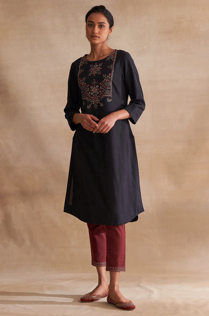 Folksong By W Black Embroidered Cotton Flax kurta