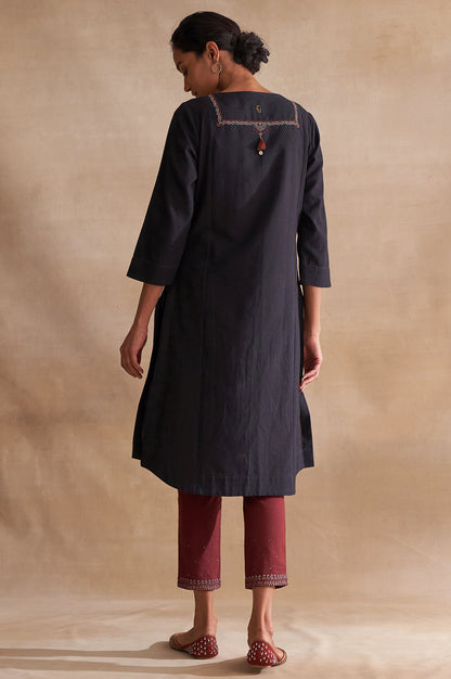 Folksong By W Black Embroidered Cotton Flax kurta