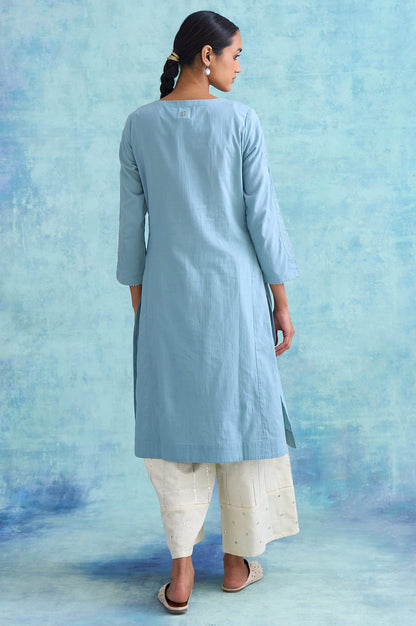 Folksong By W Light Blue Embroidered Cotton kurta