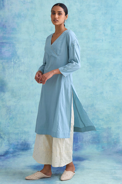 Folksong By W Light Blue Embroidered Cotton kurta