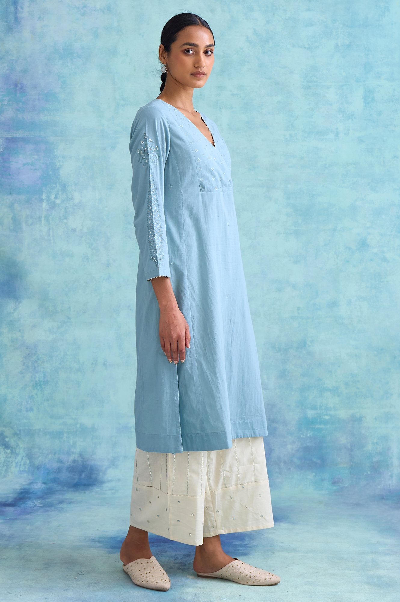 Folksong By W Light Blue Embroidered Cotton kurta