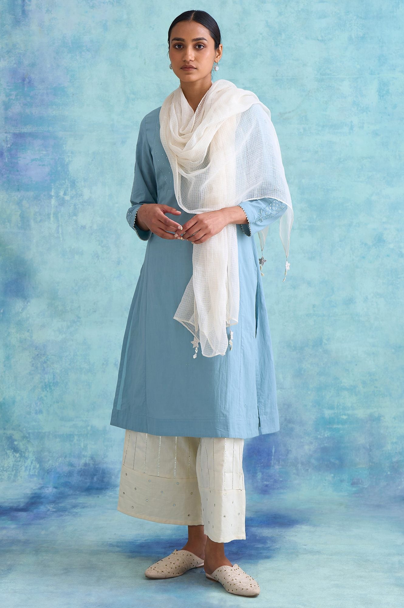 Folksong By W Light Blue Embroidered Cotton kurta