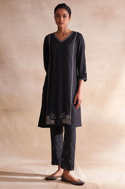 Folksong By W Black Modal Satin Embroidered kurta