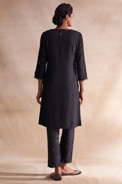 Folksong By W Black Modal Satin Embroidered kurta